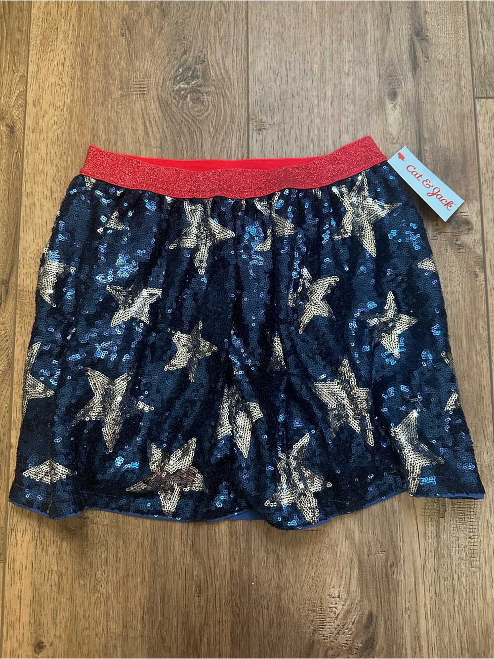 NWT! Cat & Jack Girl’s Sequined Skirt, 4th of July, America Glam, Stars, L 10/12